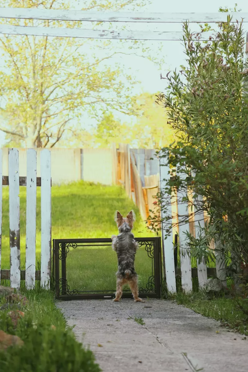 Photo by Giorgio Trovato a small dog standing on its hind legs in front of a gate